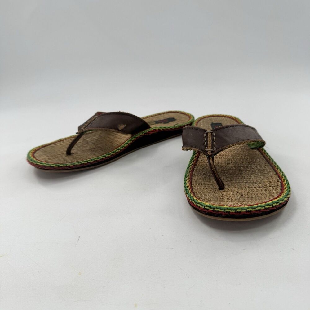 Rare 1990’s Reef Unisex Sandals Red Yellow Green Brown Leather Sz Men’s 9